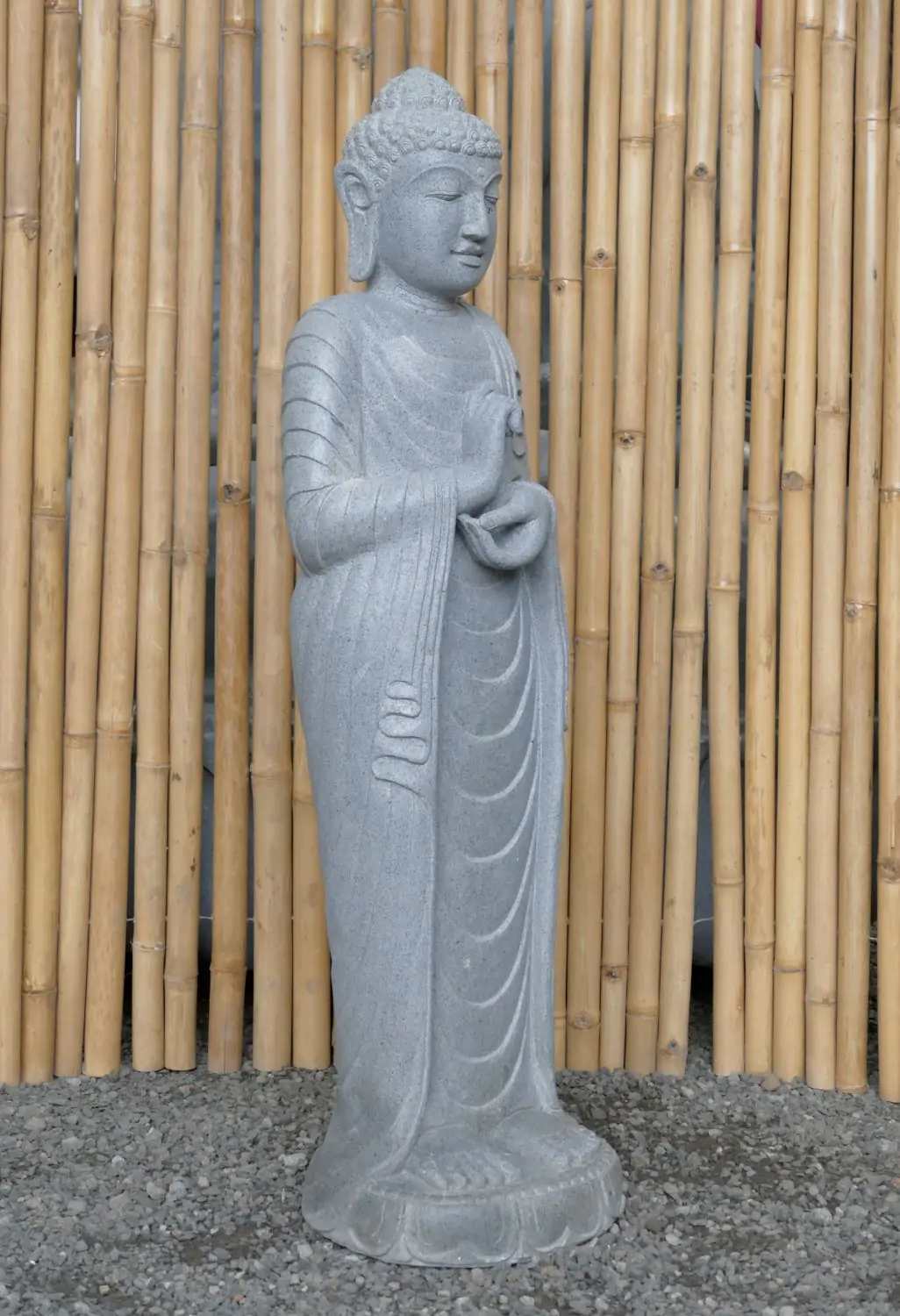  Product image 3 of the product “Standing Buddha made of Riverstone in Dharmachakra position - gesture of wheel of the teaching of Dharma. About 122cm height ”